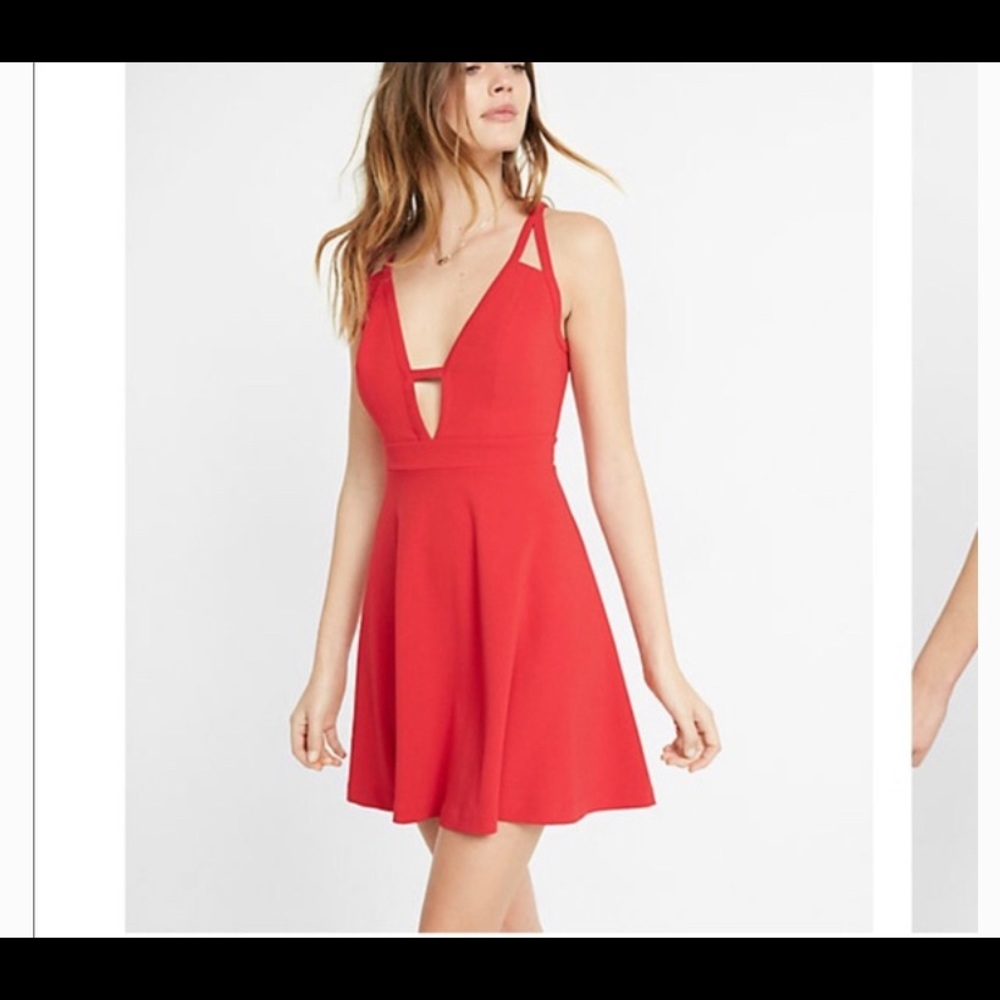 Deep V red skater dress from Express